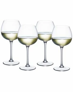 Best Sale 🥰 Villeroy & Boch Purismo Set Of 4 Wine White Glasses Home Drinkware 🎁